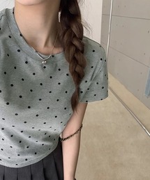 ドット柄クロップド丈Tシャツ