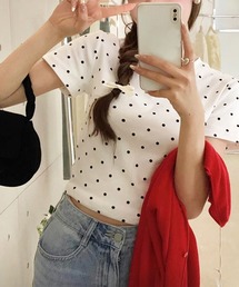 ドット柄クロップド丈Tシャツ