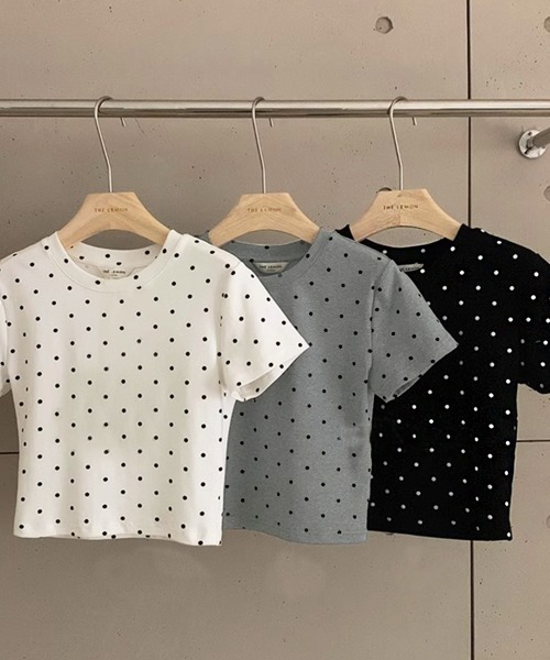 PRIVATE BEACH(プライベートビーチ)の「ドット柄クロップド丈Tシャツ(Tシャツ/カットソー・レディース・グレー/ブラック/ホワイト・M/L)」の13枚目の写真