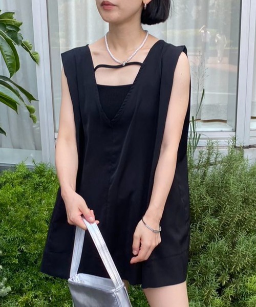 mebole(メボレ)の「Vネックノースリーブ2wayミニワンピ(ワンピース・レディース・ホワイト/ブラック・FREE)」の18枚目の写真