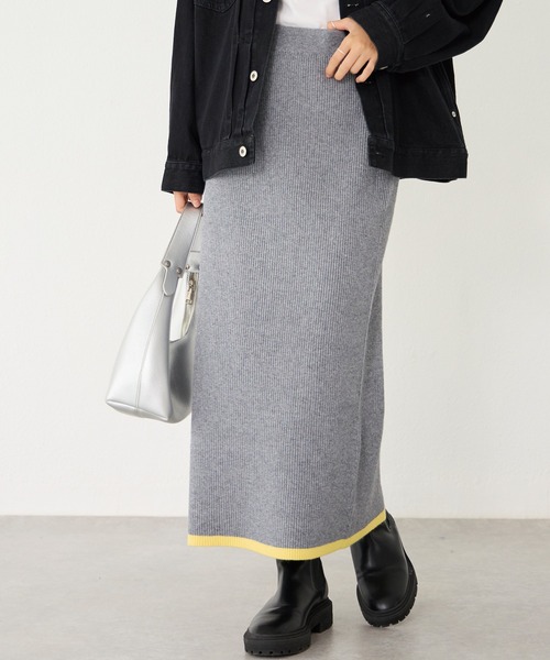 LAVEANGE（ラビアンジェ）の「【洗える】バイカラーリブニットスカート（スカート・レディース・アイボリー/ブラック/グレー/ブラウン/チャコールグレー・M/4L/3L/F）」の5枚目の写真