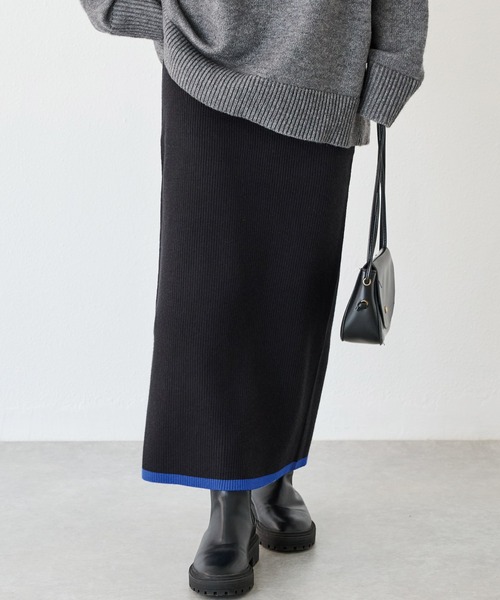 LAVEANGE（ラビアンジェ）の「【洗える】バイカラーリブニットスカート（スカート・レディース・アイボリー/ブラック/グレー/ブラウン/チャコールグレー・M/4L/3L/F）」の3枚目の写真