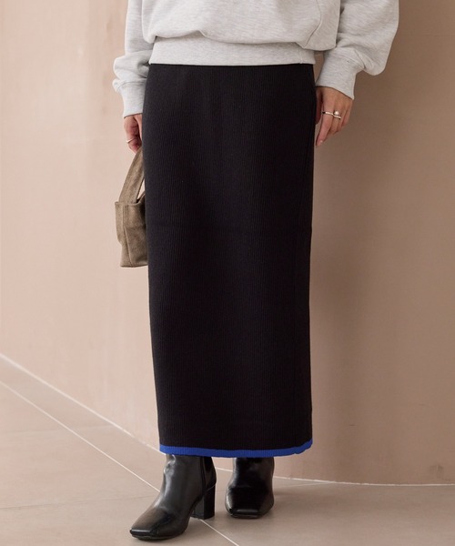 LAVEANGE（ラビアンジェ）の「【洗える】バイカラーリブニットスカート（スカート・レディース・アイボリー/ブラック/グレー/ブラウン/チャコールグレー・M/4L/3L/F）」の6枚目の写真