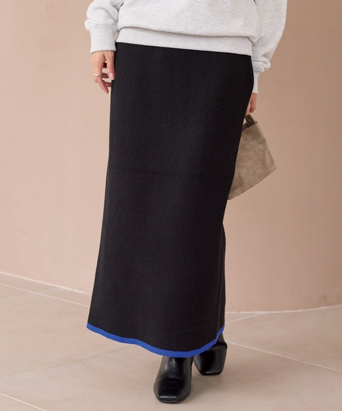 LAVEANGE（ラビアンジェ）の「【洗える】バイカラーリブニットスカート（スカート・レディース・アイボリー/ブラック/グレー/ブラウン/チャコールグレー・M/4L/3L/F）」の8枚目の写真