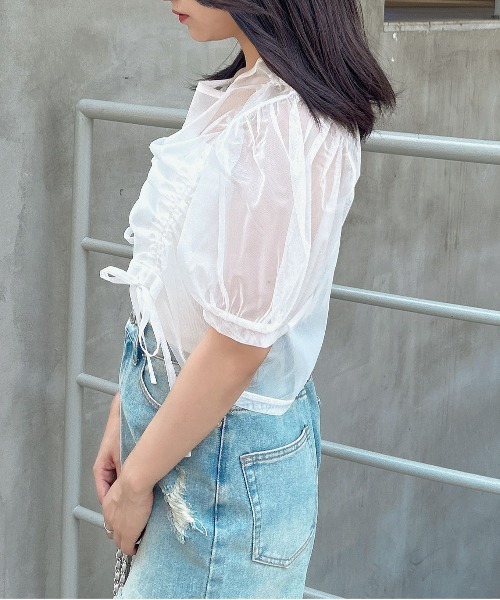 INGNI（イング）の「チュールドロストトップス（シャツ/ブラウス・レディース・オフホワイト/ピンクベージュ/ブラック・M）」の8枚目の写真