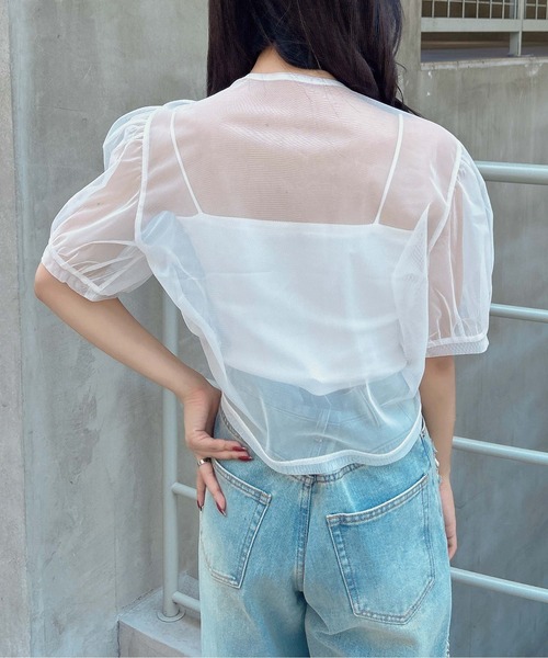 INGNI（イング）の「チュールドロストトップス（シャツ/ブラウス・レディース・オフホワイト/ピンクベージュ/ブラック・M）」の9枚目の写真