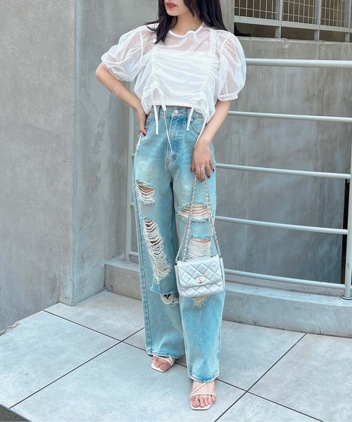 INGNI（イング）の「チュールドロストトップス（シャツ/ブラウス・レディース・オフホワイト/ピンクベージュ/ブラック・M）」の10枚目の写真