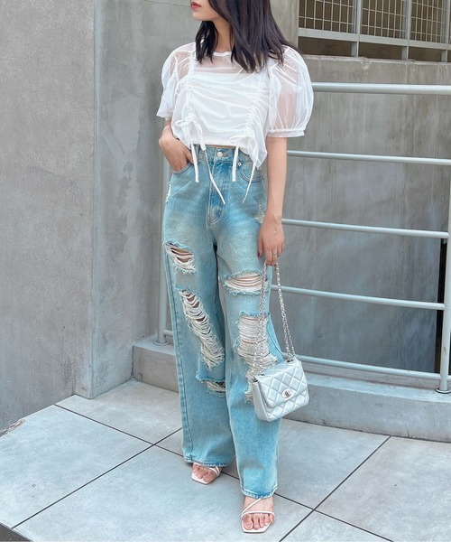 INGNI（イング）の「チュールドロストトップス（シャツ/ブラウス・レディース・オフホワイト/ピンクベージュ/ブラック・M）」の11枚目の写真