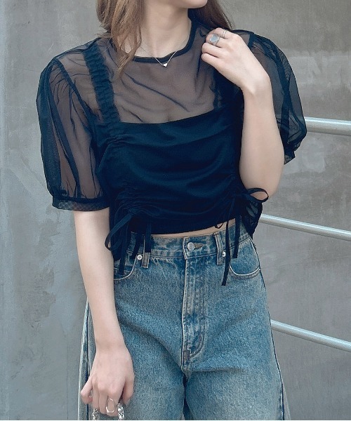 INGNI（イング）の「チュールドロストトップス（シャツ/ブラウス・レディース・オフホワイト/ピンクベージュ/ブラック・M）」の14枚目の写真