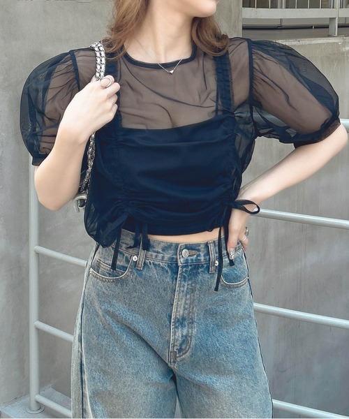 INGNI（イング）の「チュールドロストトップス（シャツ/ブラウス・レディース・オフホワイト/ピンクベージュ/ブラック・M）」の15枚目の写真