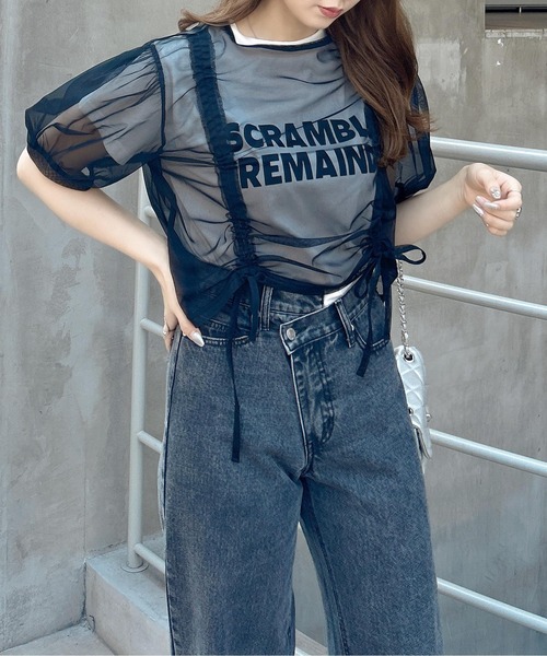 INGNI（イング）の「チュールドロストトップス（シャツ/ブラウス・レディース・オフホワイト/ピンクベージュ/ブラック・M）」の18枚目の写真