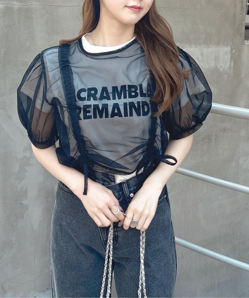 INGNI（イング）の「チュールドロストトップス（シャツ/ブラウス・レディース・オフホワイト/ピンクベージュ/ブラック・M）」の19枚目の写真