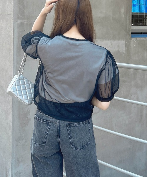 INGNI（イング）の「チュールドロストトップス（シャツ/ブラウス・レディース・オフホワイト/ピンクベージュ/ブラック・M）」の20枚目の写真