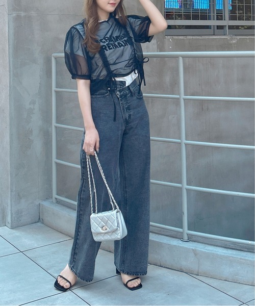 INGNI（イング）の「チュールドロストトップス（シャツ/ブラウス・レディース・オフホワイト/ピンクベージュ/ブラック・M）」の22枚目の写真