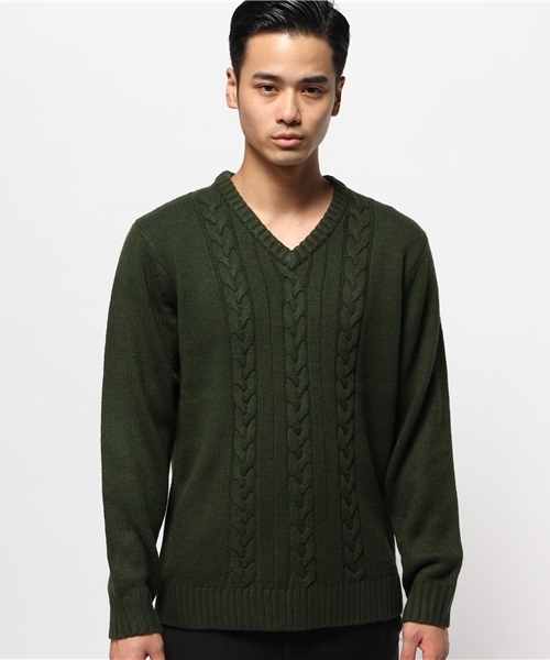 WEGO（ウィゴー）の「◆WEGO/ケーブルVネックニット（ニット/セーター・メンズ・グリーン/マスタード/オフホワイト/ブラック・MEDIUM/LARGE）」の10枚目の写真