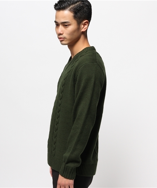 WEGO（ウィゴー）の「◆WEGO/ケーブルVネックニット（ニット/セーター・メンズ・グリーン/マスタード/オフホワイト/ブラック・MEDIUM/LARGE）」の11枚目の写真