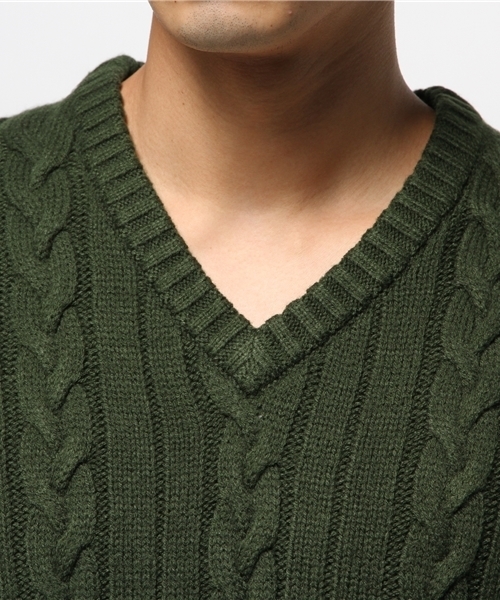 WEGO（ウィゴー）の「◆WEGO/ケーブルVネックニット（ニット/セーター・メンズ・グリーン/マスタード/オフホワイト/ブラック・MEDIUM/LARGE）」の6枚目の写真