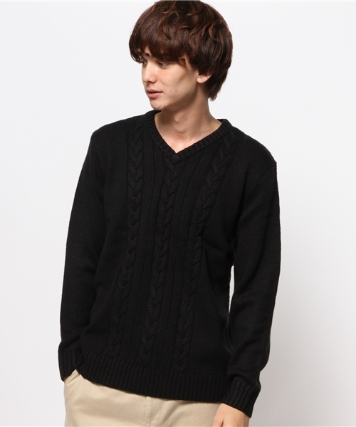 WEGO（ウィゴー）の「◆WEGO/ケーブルVネックニット（ニット/セーター・メンズ・グリーン/マスタード/オフホワイト/ブラック・MEDIUM/LARGE）」の12枚目の写真