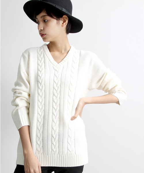 WEGO（ウィゴー）の「◆WEGO/ケーブルVネックニット（ニット/セーター・メンズ・グリーン/マスタード/オフホワイト/ブラック・MEDIUM/LARGE）」の15枚目の写真