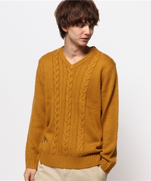 WEGO（ウィゴー）の「◆WEGO/ケーブルVネックニット（ニット/セーター・メンズ・グリーン/マスタード/オフホワイト/ブラック・MEDIUM/LARGE）」の14枚目の写真