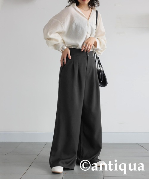 antiqua(アンティカ)の「ダブルタックワイドパンツ(その他パンツ・レディース・チャコールグレー/ブラック・ONESIZE)」の4枚目の写真