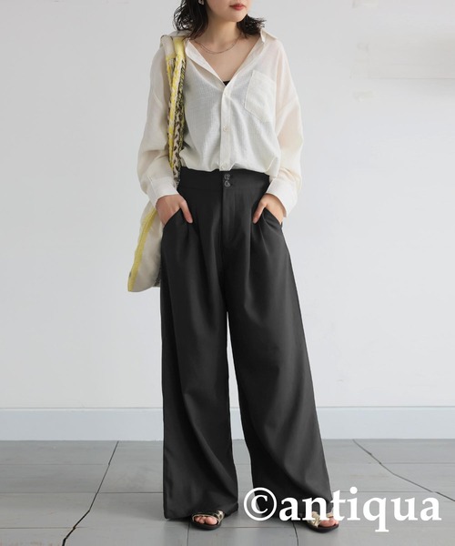 antiqua(アンティカ)の「ダブルタックワイドパンツ(その他パンツ・レディース・チャコールグレー/ブラック・ONESIZE)」の5枚目の写真