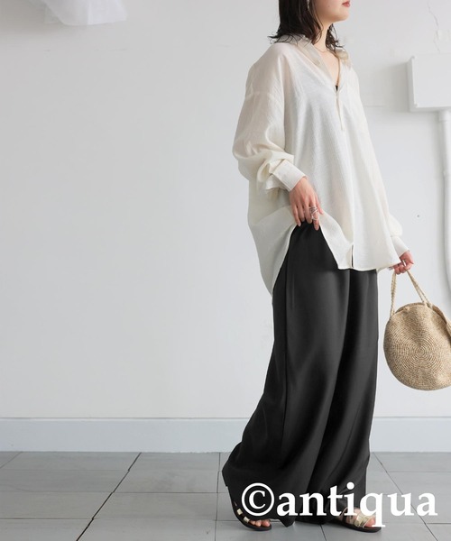 antiqua(アンティカ)の「ダブルタックワイドパンツ(その他パンツ・レディース・チャコールグレー/ブラック・ONESIZE)」の7枚目の写真