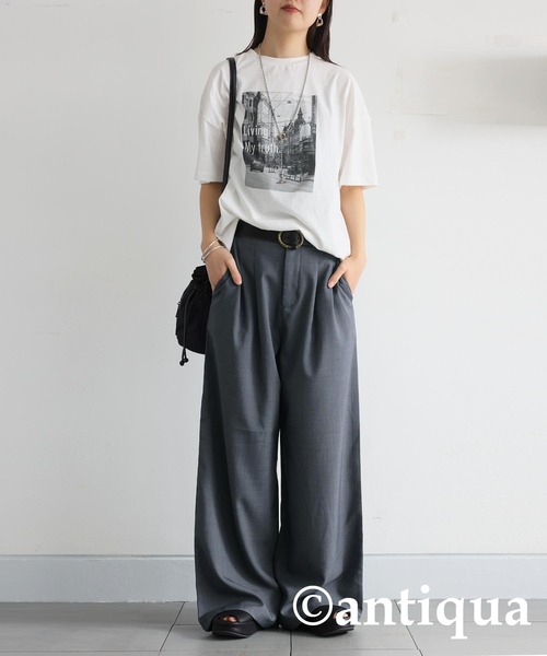 antiqua(アンティカ)の「ダブルタックワイドパンツ(その他パンツ・レディース・チャコールグレー/ブラック・ONESIZE)」の10枚目の写真