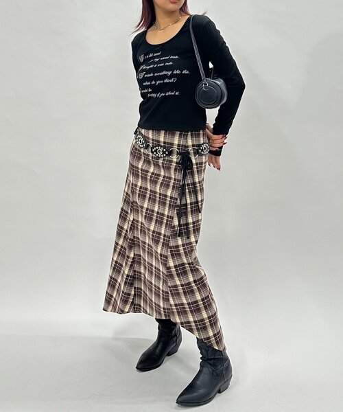 WHO'S WHO gallery(フーズフーギャラリー)の「メッセージリボンリブトップス(Tシャツ/カットソー・レディース・パープル/ピンク/オフホワイト/ブラック・FREE)」の10枚目の写真