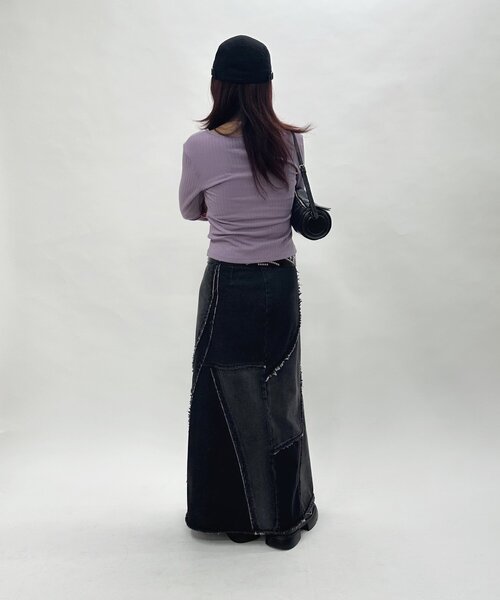 WHO'S WHO gallery(フーズフーギャラリー)の「メッセージリボンリブトップス(Tシャツ/カットソー・レディース・パープル/ピンク/オフホワイト/ブラック・FREE)」の18枚目の写真