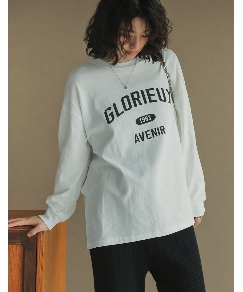 Re:EDIT（リエディ）の「オーバーサイズコットンカレッジロゴロンT（Tシャツ/カットソー・レディース・ホワイト×ブラック/ベージュ/ホワイト系その他/チャコール・MEDIUM/LARGE）」の7枚目の写真