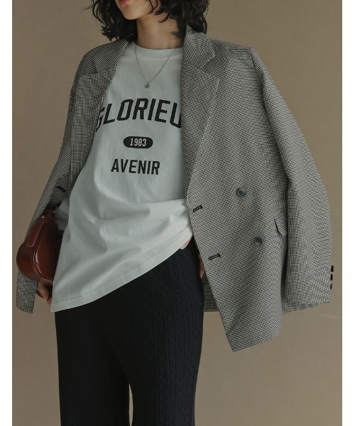 Re:EDIT（リエディ）の「オーバーサイズコットンカレッジロゴロンT（Tシャツ/カットソー・レディース・ホワイト×ブラック/ベージュ/ホワイト系その他/チャコール・MEDIUM/LARGE）」の9枚目の写真