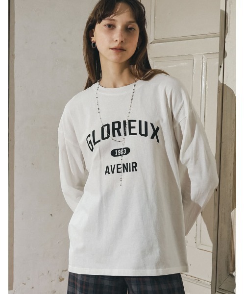Re:EDIT（リエディ）の「オーバーサイズコットンカレッジロゴロンT（Tシャツ/カットソー・レディース・ホワイト×ブラック/ベージュ/ホワイト系その他/チャコール・MEDIUM/LARGE）」の10枚目の写真