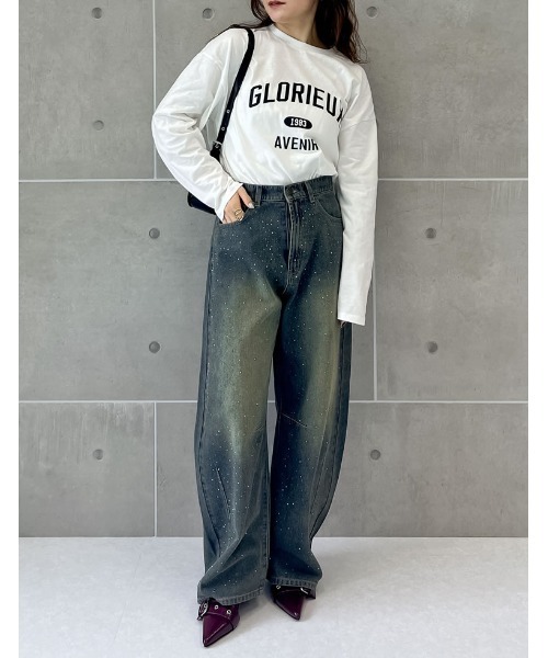 Re:EDIT（リエディ）の「オーバーサイズコットンカレッジロゴロンT（Tシャツ/カットソー・レディース・ホワイト×ブラック/ベージュ/ホワイト系その他/チャコール・MEDIUM/LARGE）」の12枚目の写真