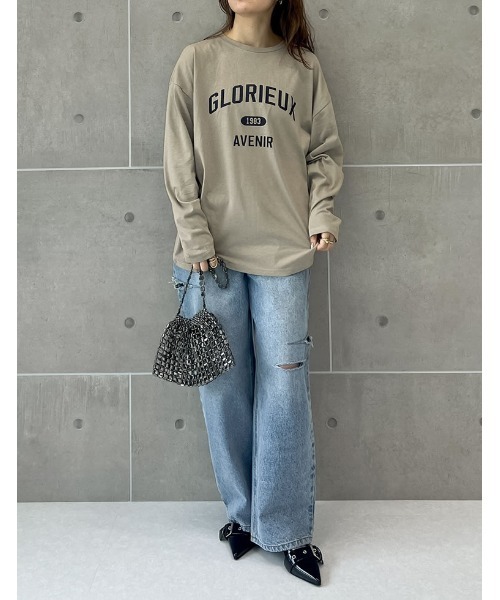 Re:EDIT（リエディ）の「オーバーサイズコットンカレッジロゴロンT（Tシャツ/カットソー・レディース・ホワイト×ブラック/ベージュ/ホワイト系その他/チャコール・MEDIUM/LARGE）」の17枚目の写真