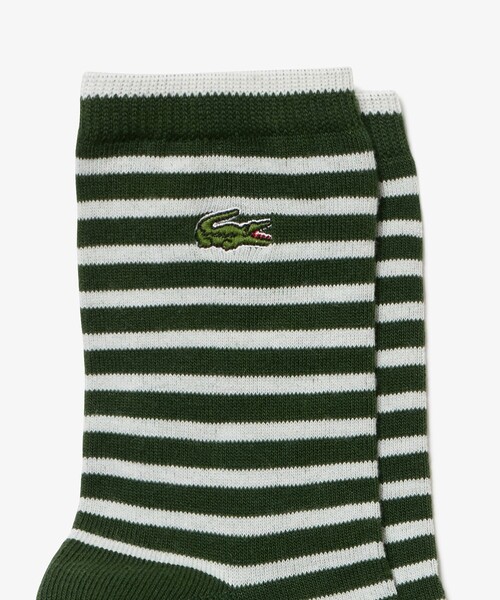 LACOSTE（ラコステ）の「ナローピッチボーダーリブニットソックス 22-24cm（ソックス/靴下・レディース・グリーン/オフホワイト・24.0cm）」の3枚目の写真