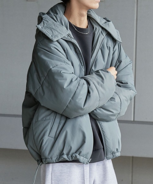 Anchor Smith（アンカー スミス）の「3WAY リバーシブル フード脱着 ビッグシルエット ドロストナイロン中綿ジャケット（ダウンジャケット/コート・レディース・ブラック/グレー/ライトグレー・L/M）」の3枚目の写真