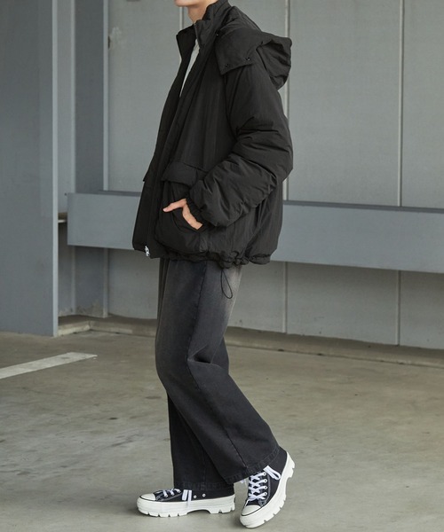 3WAY リバーシブル フード脱着 ビッグシルエット ドロストナイロン中綿