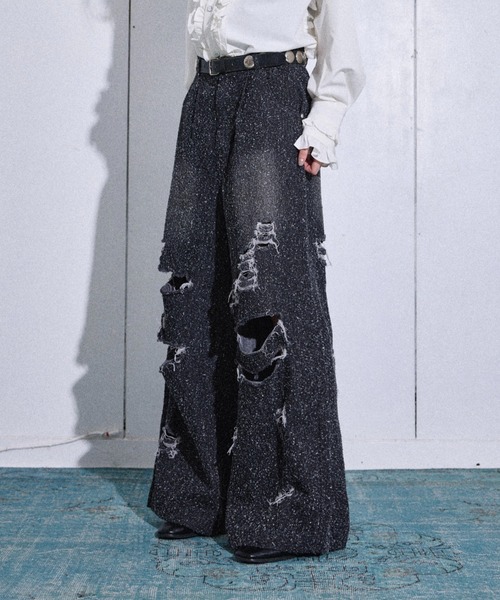 seyto(セイト)の「Wide straight damage nep denim pants / ワイドストレートダメージネップデニムパンツ(デニムパンツ・メンズ・ブラック/ライトブルー・0/1/2/3)」の5枚目の写真