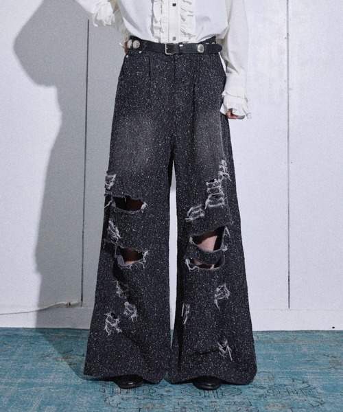 パンツ nullus 23aw/wide denim pants Wide straight damage nep denim pants / ワイドストレート