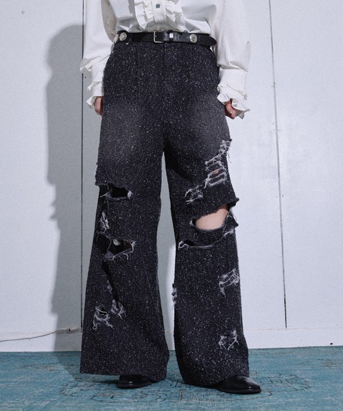 seyto(セイト)の「Wide straight damage nep denim pants / ワイドストレートダメージネップデニムパンツ(デニムパンツ・メンズ・ブラック/ライトブルー・0/1/2/3)」の10枚目の写真