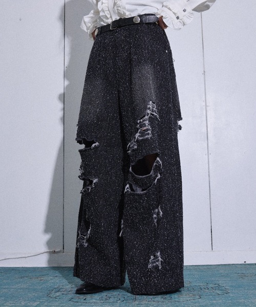 seyto(セイト)の「Wide straight damage nep denim pants / ワイドストレートダメージネップデニムパンツ(デニムパンツ・メンズ・ブラック/ライトブルー・0/1/2/3)」の11枚目の写真