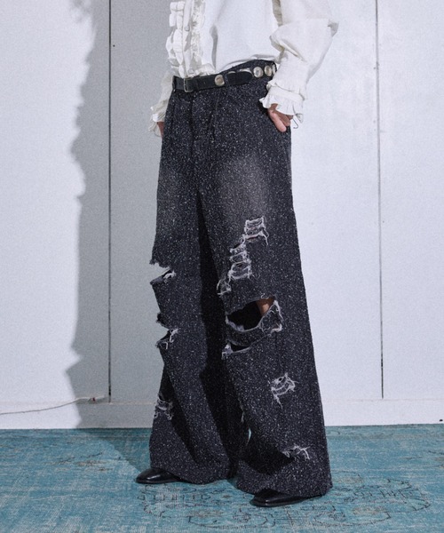 seyto(セイト)の「Wide straight damage nep denim pants / ワイドストレートダメージネップデニムパンツ(デニムパンツ・メンズ・ブラック/ライトブルー・0/1/2/3)」の13枚目の写真