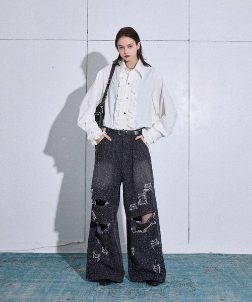 seyto(セイト)の「Wide straight damage nep denim pants / ワイドストレートダメージネップデニムパンツ(デニムパンツ・メンズ・ブラック/ライトブルー・0/1/2/3)」の15枚目の写真