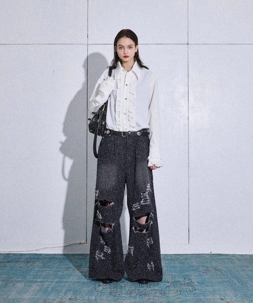 seyto（セイト）の「Wide straight damage nep denim pants