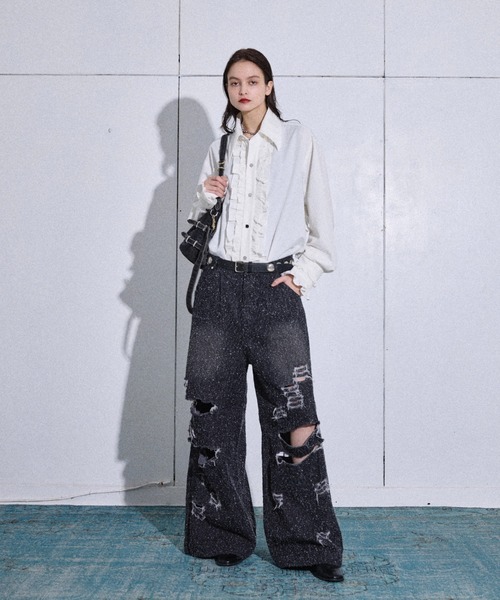 seyto(セイト)の「Wide straight damage nep denim pants / ワイドストレートダメージネップデニムパンツ(デニムパンツ・メンズ・ブラック/ライトブルー・0/1/2/3)」の19枚目の写真