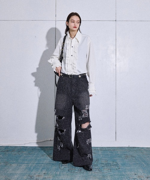 完売品　seyto サイズ0 / ラメストライプワイドストレートパンツ seyto（セイト）の「Lame stripe wide straight pants / ラメ