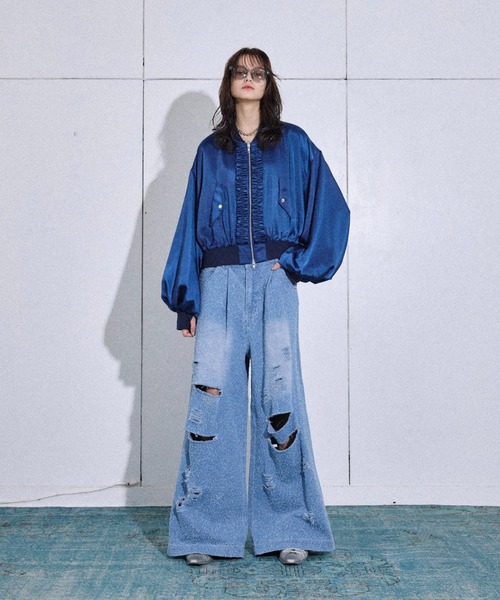 大きな取引 denim nep damage straight Wide pants ワイドストレート / パンツ