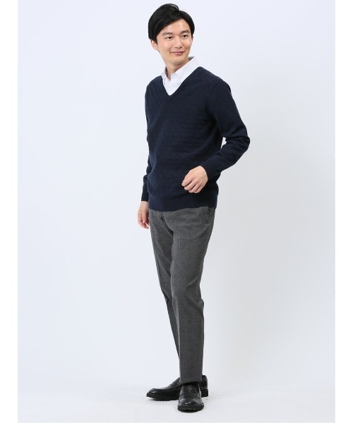 m.f.editorial(エムエフエディトリアル)の「スラックス メンズ ビジネス パンツ ストレッチ ウォッシャブル イージーケア 裏起毛 スリム ノータック テーパード チェック グレー(スラックス・メンズ・グレー系その他2・LARGE/X-LARGE/S/MEDIUM)」の12枚目の写真
