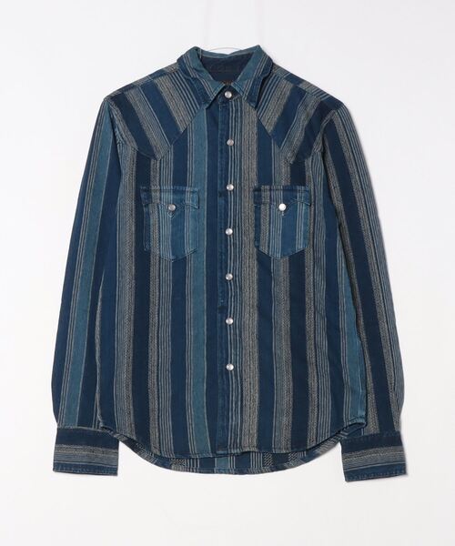 新品　RRL ダブルアールエル　ウエスタンシャツ　インディゴブルー　Lサイズ RRL ダブルアールエル 総柄 ロゴ デニム ウエスタン 長袖 シャツ